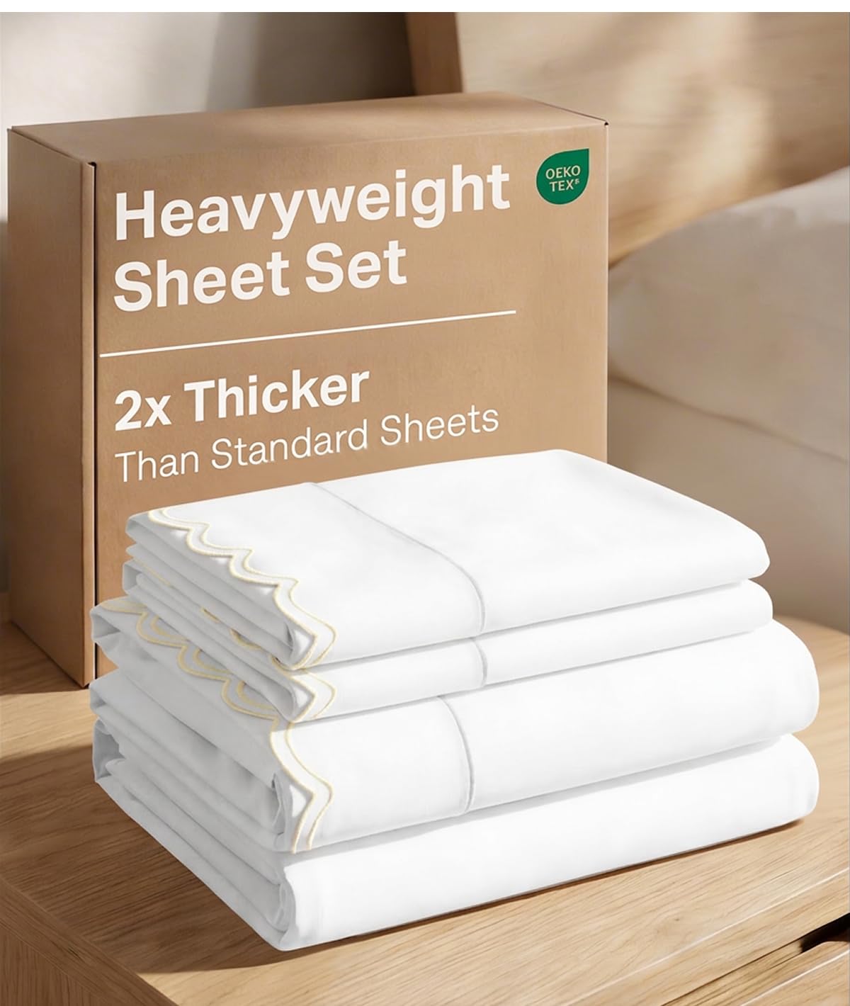 Extra Thick Heavyweight Queen Size 4 Piece Bed Sheet Set - Scalloped Edge Bedding - Soft & Wrinkle Resistant - Super Luxury Queen Bed Set - Premium Hotel Quality Sheets w/ Deep Pockets - Butter Yellow