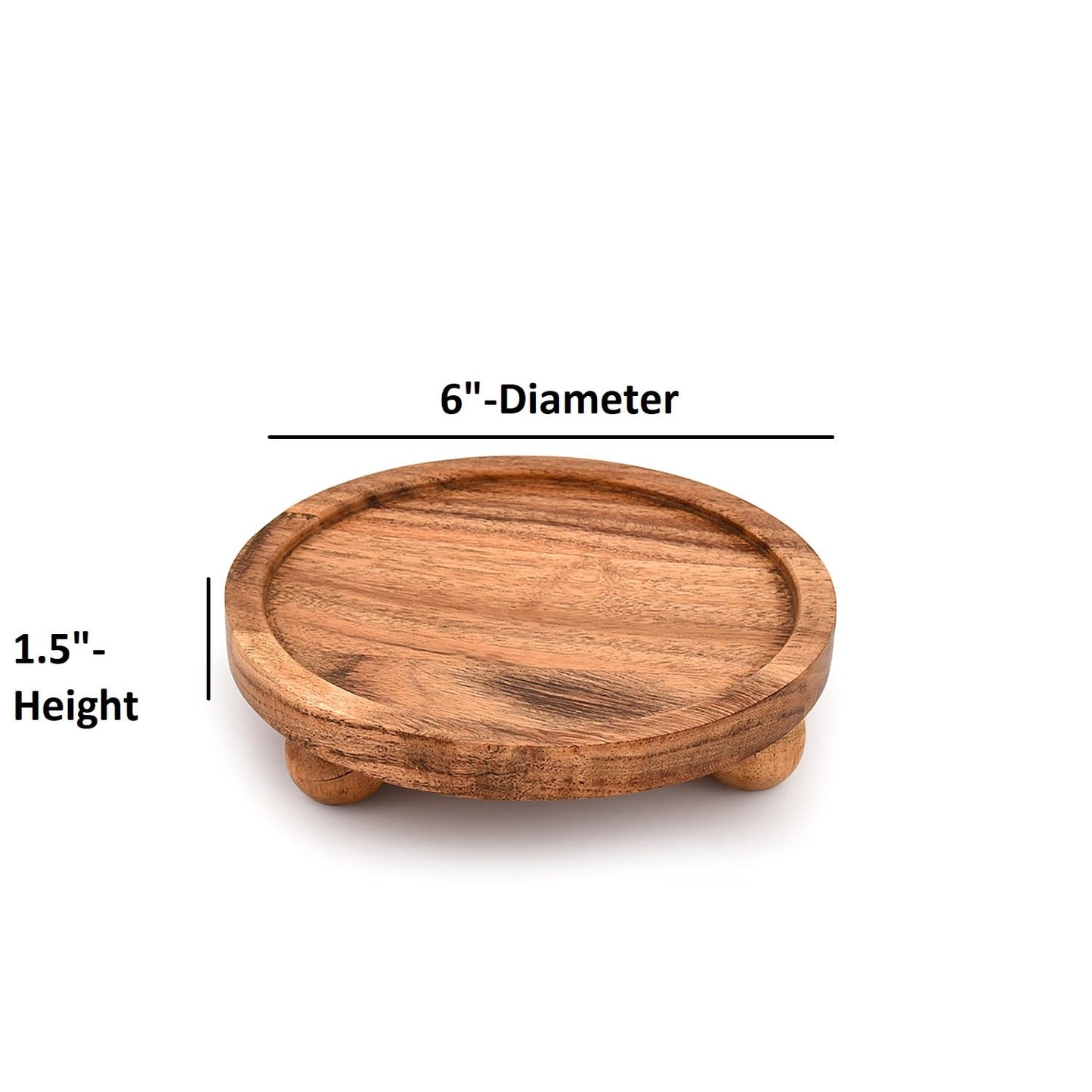 Mahasu Display Stand Acacia Wood Round Wooden Display Stand Tray for Display Farmhouse for Kitchen or Bathroom Counter (6" X 6" X 1.5") (Set of 2)