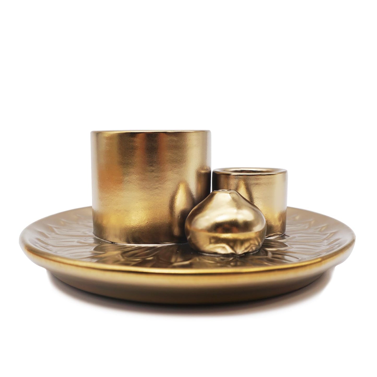 4 in 1 Incense Burner Holder with Ash Catcher, Gold-Plated Ceramic Tray for Burning Incense Sticks, White Sage, Palo Santo, Candle