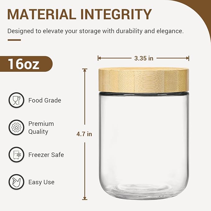 NETANY 4-pack 16oz Glass jars