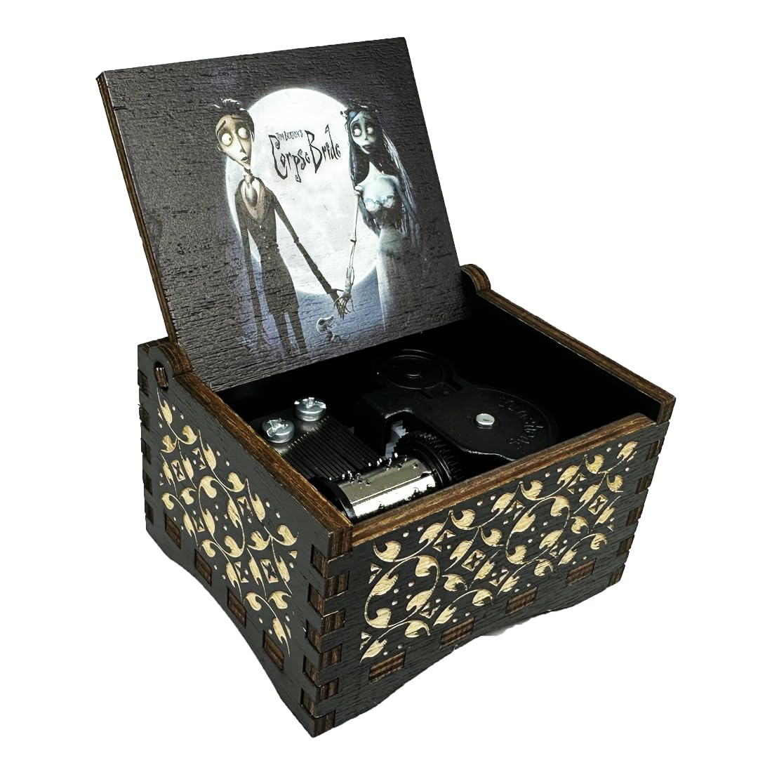Youtang CorpseBride Wooden Music Box, Antique Engraved Case, Birthday Gift/Valentine's Day Gift/Mother's Day/Fathers Day/Children's Presents/Home Decoration/Collectibles (Wind up, Black)
