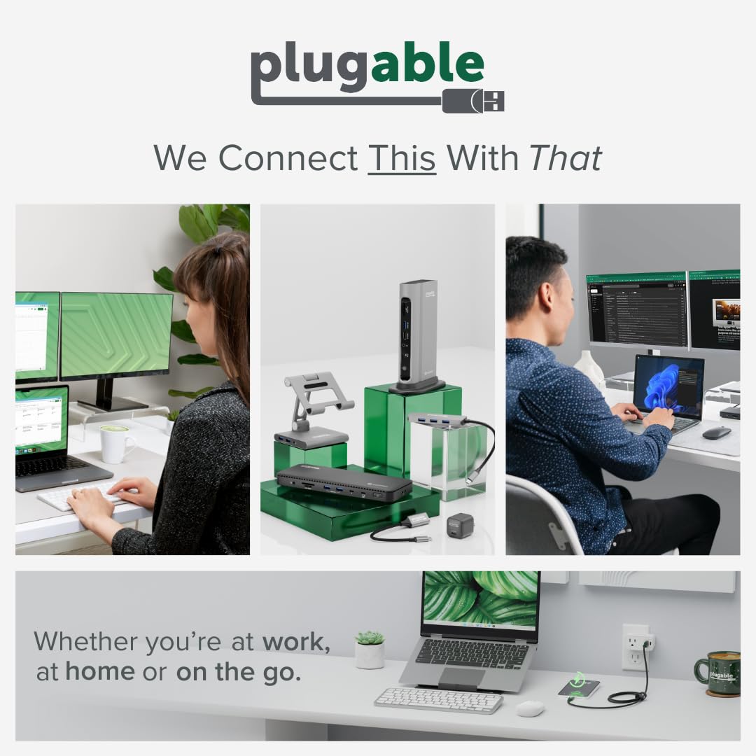 Plugable USB 3.0 Universal Docking Station for Windows, macOS, ChromeOS (Dual HDMI Monitors or DVI/VGA, Gigabit Ethernet, Audio, 6 USB Ports)