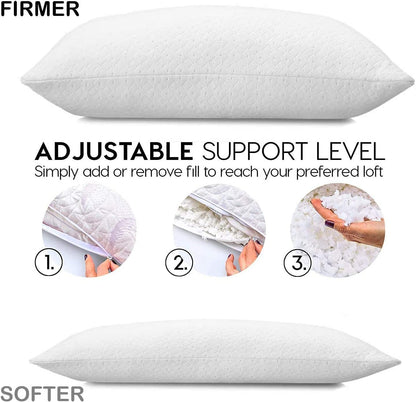 pillowLY Shredded Memory Foam Pillow For Neck Support & Pain Relief - 2 Comfort Zones (Soft & Firm) Adjustable for Stomach Back & Side Sleepers, Best Orthopedic Sleeping Pillow - Bamboo Cover