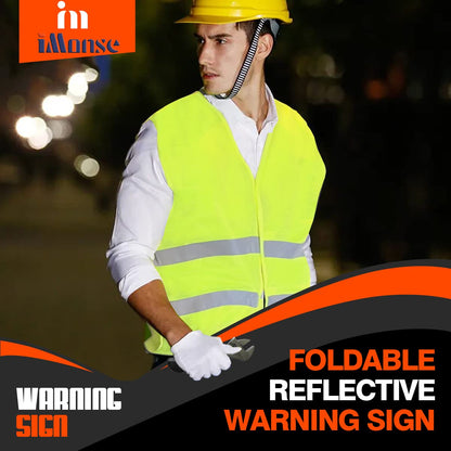 iMonse Warning Safety Triangle Kit, Emergency Roadside Warning Reflective Triangle 2 Packs with 1 LED Road Flare Light, Foldable with Storage Case for Roadside Breakdowns Emergencies