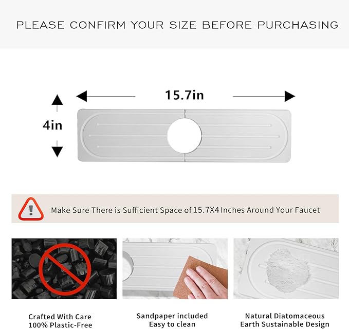 Stone Faucet Mat for Kitchen Sink, Diatomite Fast Drying Absorb Moisture Tray