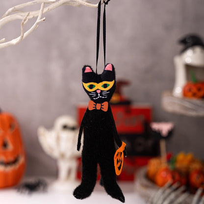 Set of 4 Halloween Tree Ornaments Black Cat Pumpkin Skeleton Ghost Hanging Decorations for Holiday Party Home Christmas Tree Decor