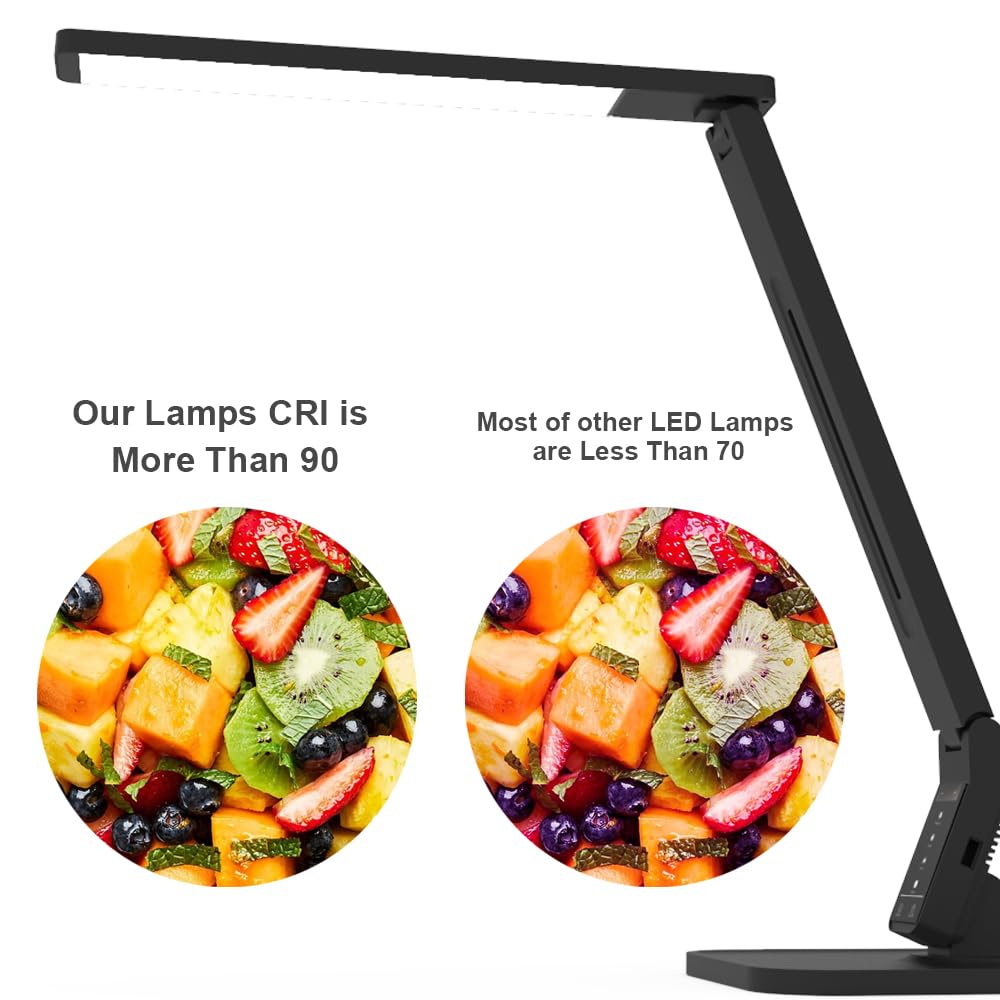 MAGIC LEAVES Desk Lamp, LED Dimmable Reading Light with Adjustable Lighting 5 Brightness Levels, 4 Light Colors and USB Charging Port Table Lamp (Piano Black)