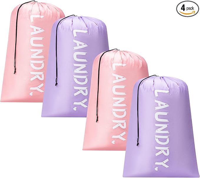 4 Pack XL Travel Laundry Bag, Machine Washable Dirty Clothes Organizer