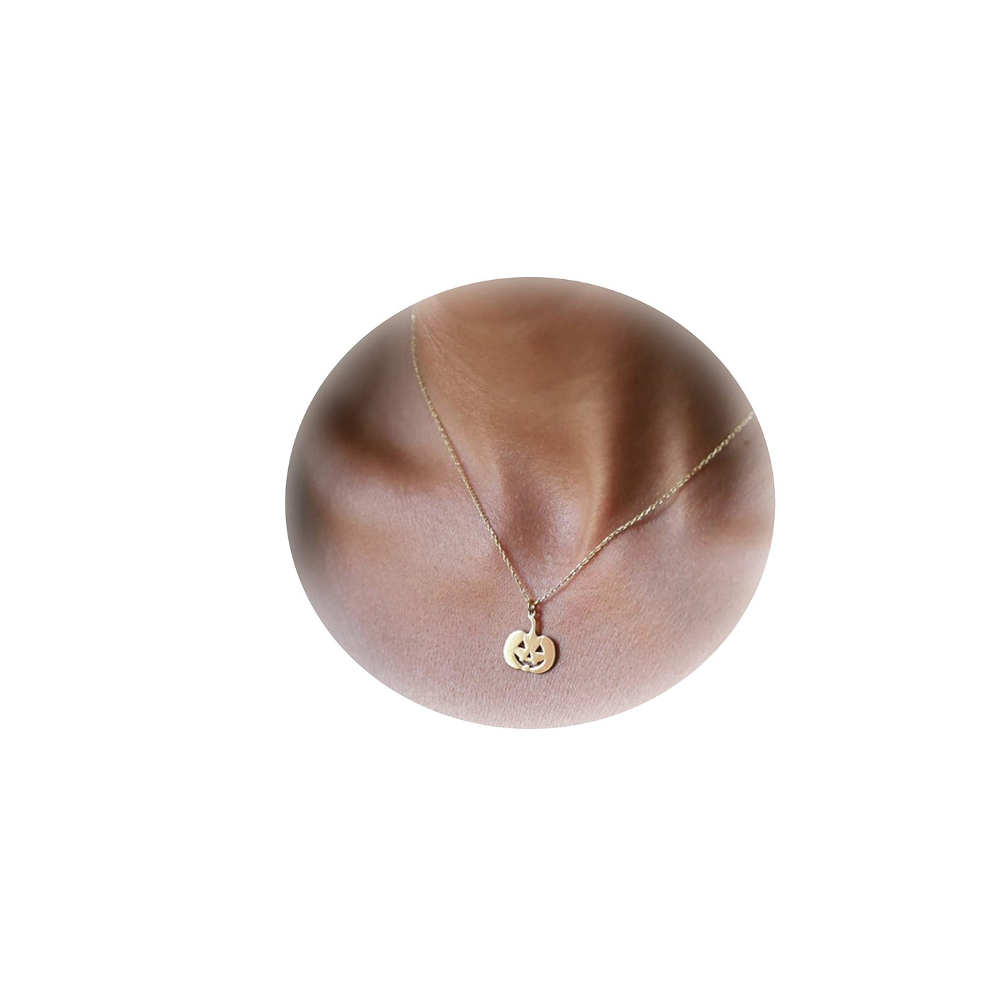 Collner 14K Gold Heart Pendant Necklace for Women Dainty Star Necklace Tiny Evil Eye Choker Necklace Boho Crescent Moon Necklace Minimalist Jewelry (Halloween Pumpkin-Gold)