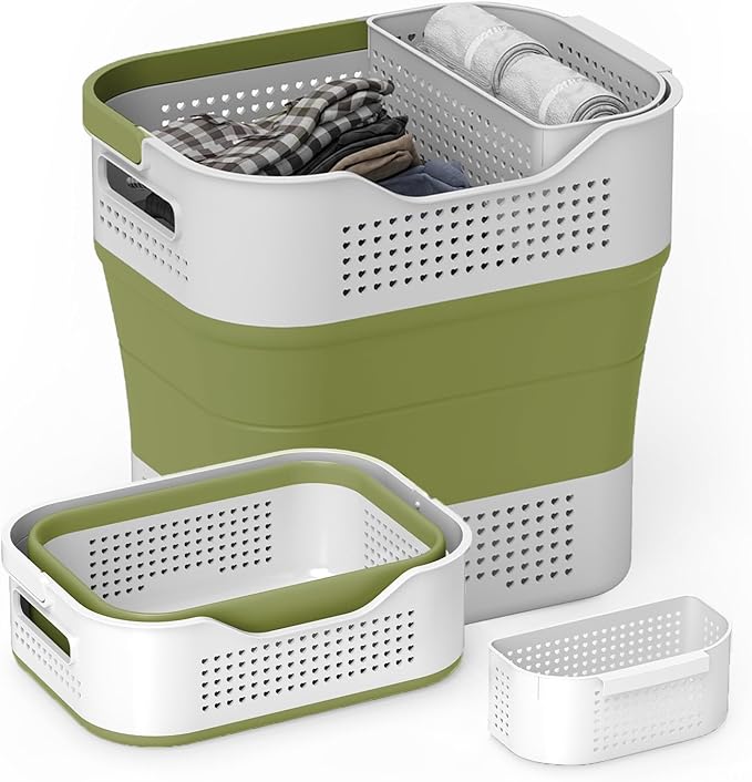 TECHMILLY Collapsible Plastic Laundry Basket Hamper