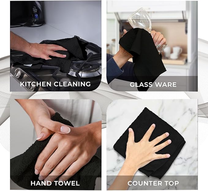 Avalon Towels Cotton Washcloths 24-Pack – 12 x 12 Inch Black Super Soft &