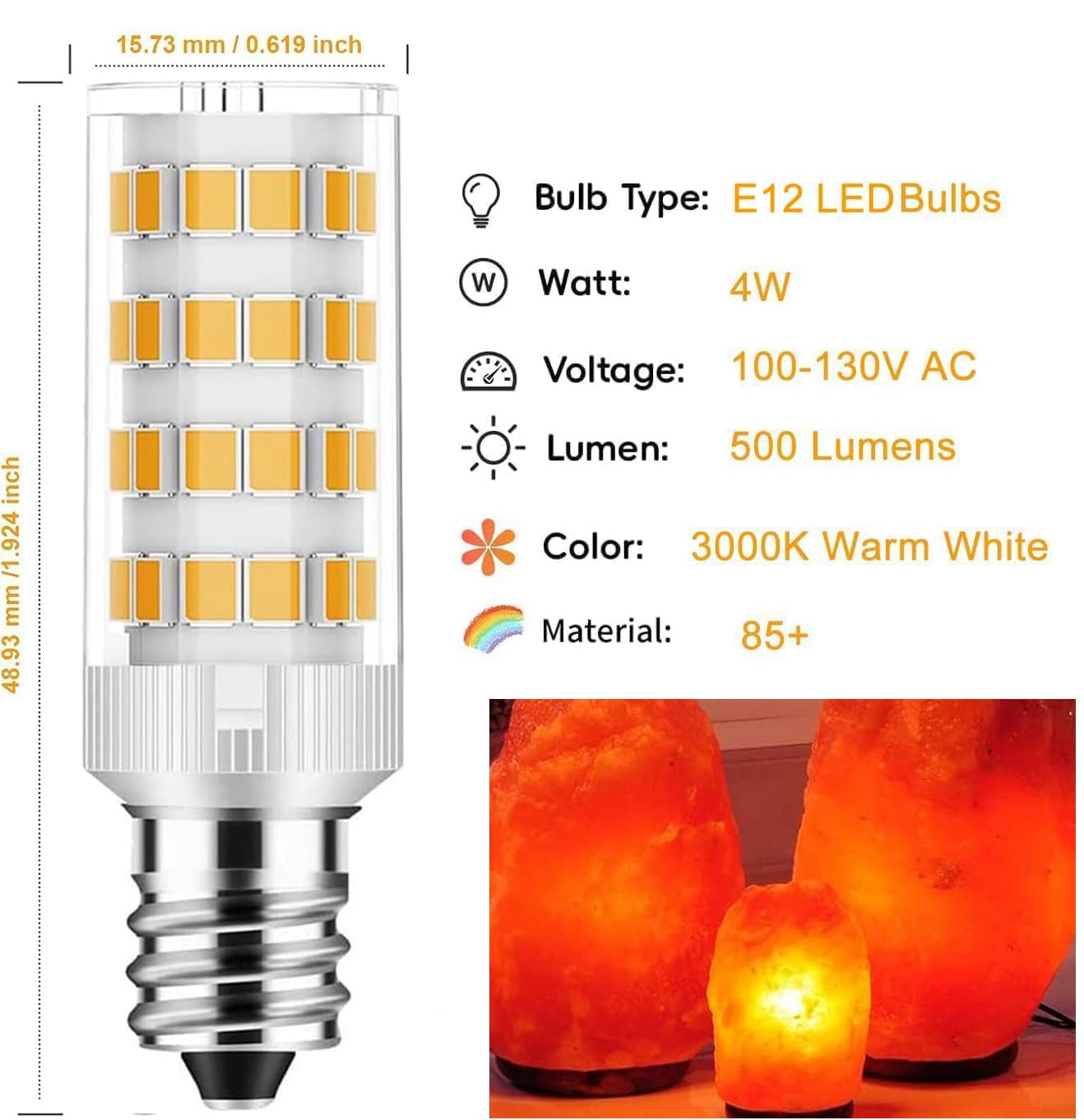 Lmwxov Salt Lamp Bulbs E12 T20 C7 5W 110V 2700K Warm White Light 500lm for Himalayan Salt Lamps & C7 Replacement Bulbs, Dimmable,Night Lights - 5Pack (5)