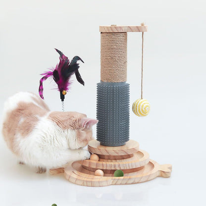 Marchul 5 in 1 Cat Toys - Cat Sisal Rope Scratching Post with Hanging Ball, Interactive Track Toy Ball for Indoor Playing