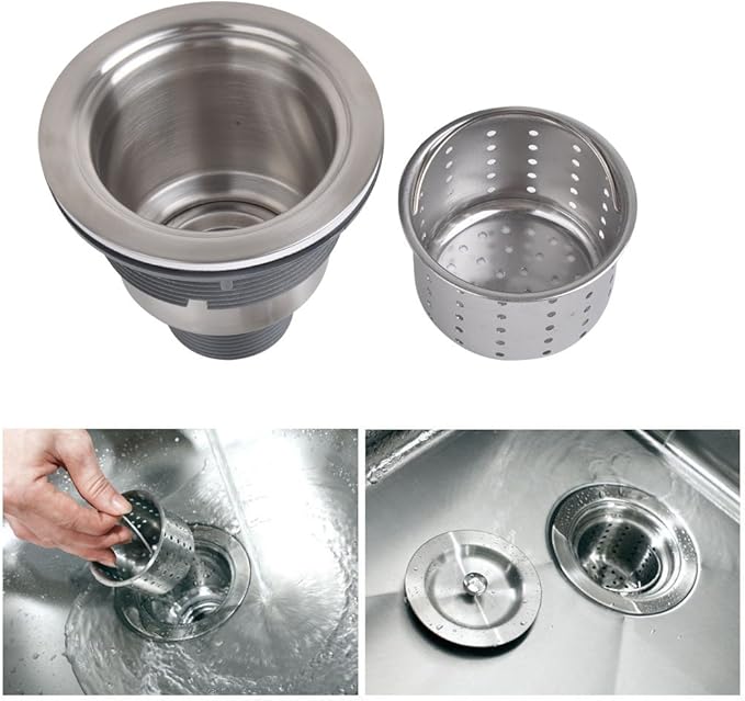 3-1/2 Inch Sink Drain Assembly Kit, Removable Deep Sink Strainer Basket