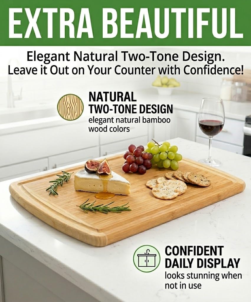 Greener Chef Luxury Bamboo Cutting Board (Extra Large) with Vertical Grain Strength Technology - Non Toxic, Spacious and Lightweight 18" XL Chopping Board Gift - Replacements for Life