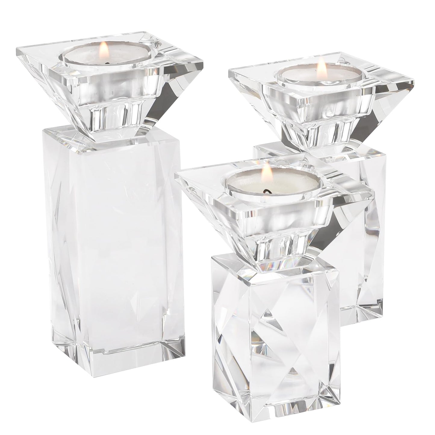Crystal Candle Holders Set of 3, Clear Taper Candle Holder Decor, Table Centerpieces for Home Party and Wedding Decoration(3.5''/4.5''/5.5'' Height)