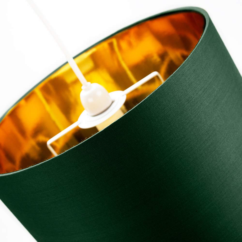 Contemporary and Chic Forest Green Cotton 12" Table or Pendant Circular Drum Lamp Shade with Shiny Copper Inner - 60watt Maximum by Happy Homewares