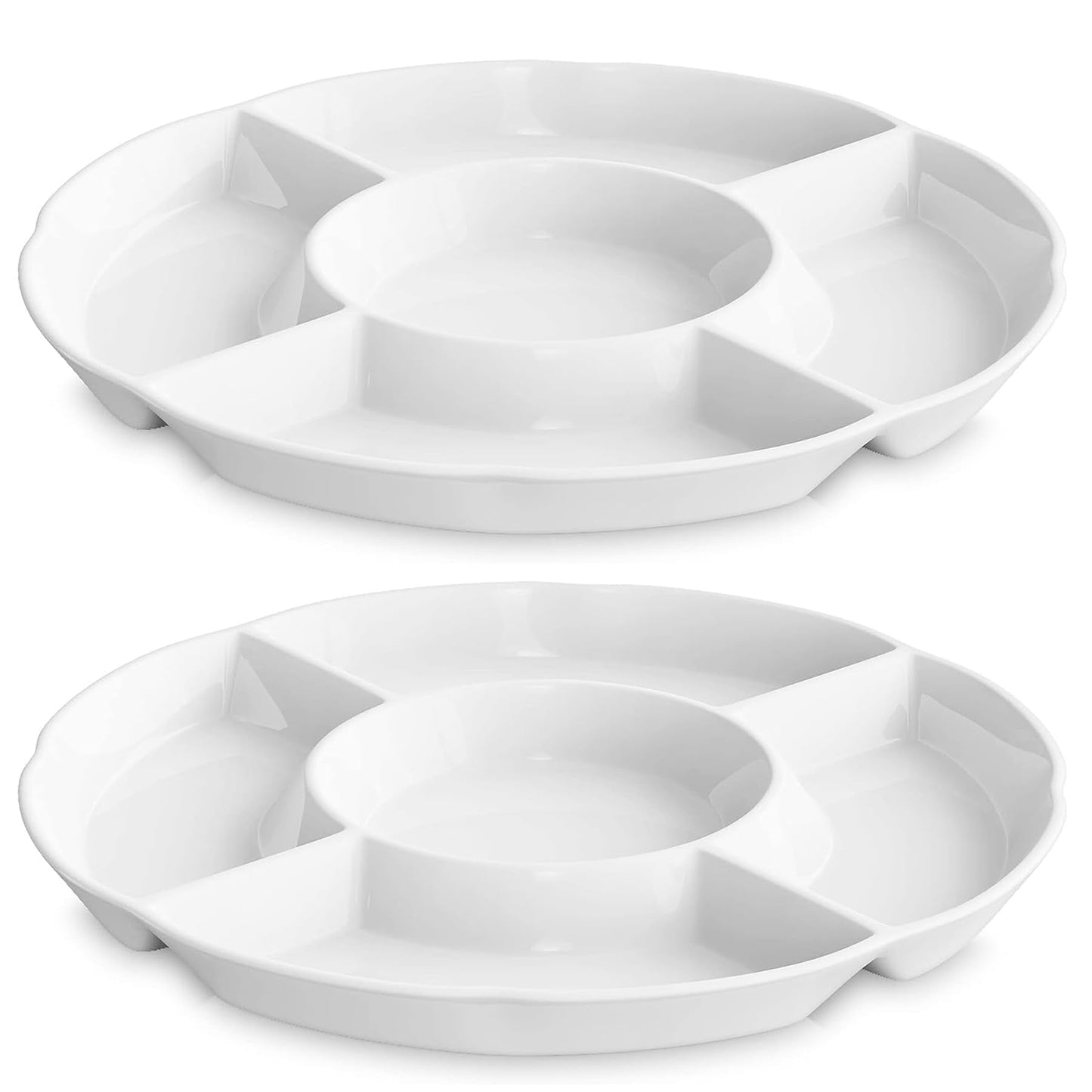 LAUCHUH Veggie Tray Set of 2, Porcelain Chip & Dip Serving Set Divided Serving Platter White Serving Tray for Father's Day Party, Fruits, Veggies, Candy, Snack, Dessert, 12 inch
