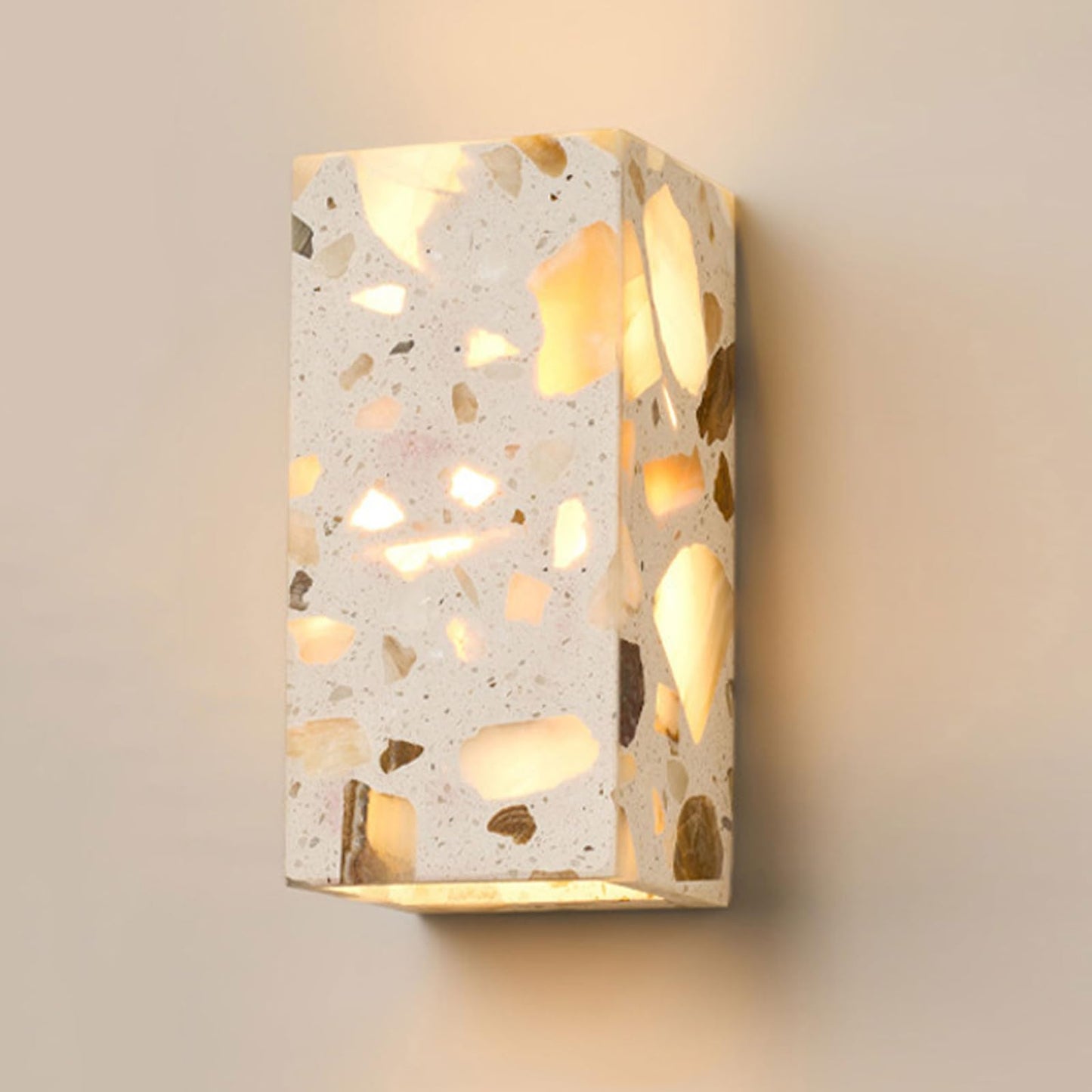 PLSDH Modern Terrazzo Wall Sconce, Handmade Natural Stone Wall Light Fixture, LED wall sconces, Warm Light, Vanity Lamp for Living Room, Bedroom, Hallway, Kitchen Island 6.3in