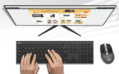 Arteck Universal Bluetooth Keyboard Stainless Steel Full Size UK Layout Wireless Keyboard for Windows, iOS, Android, Computer Desktop PC Laptop Surface Tablet Smartphone Built in Rechargeable Battery