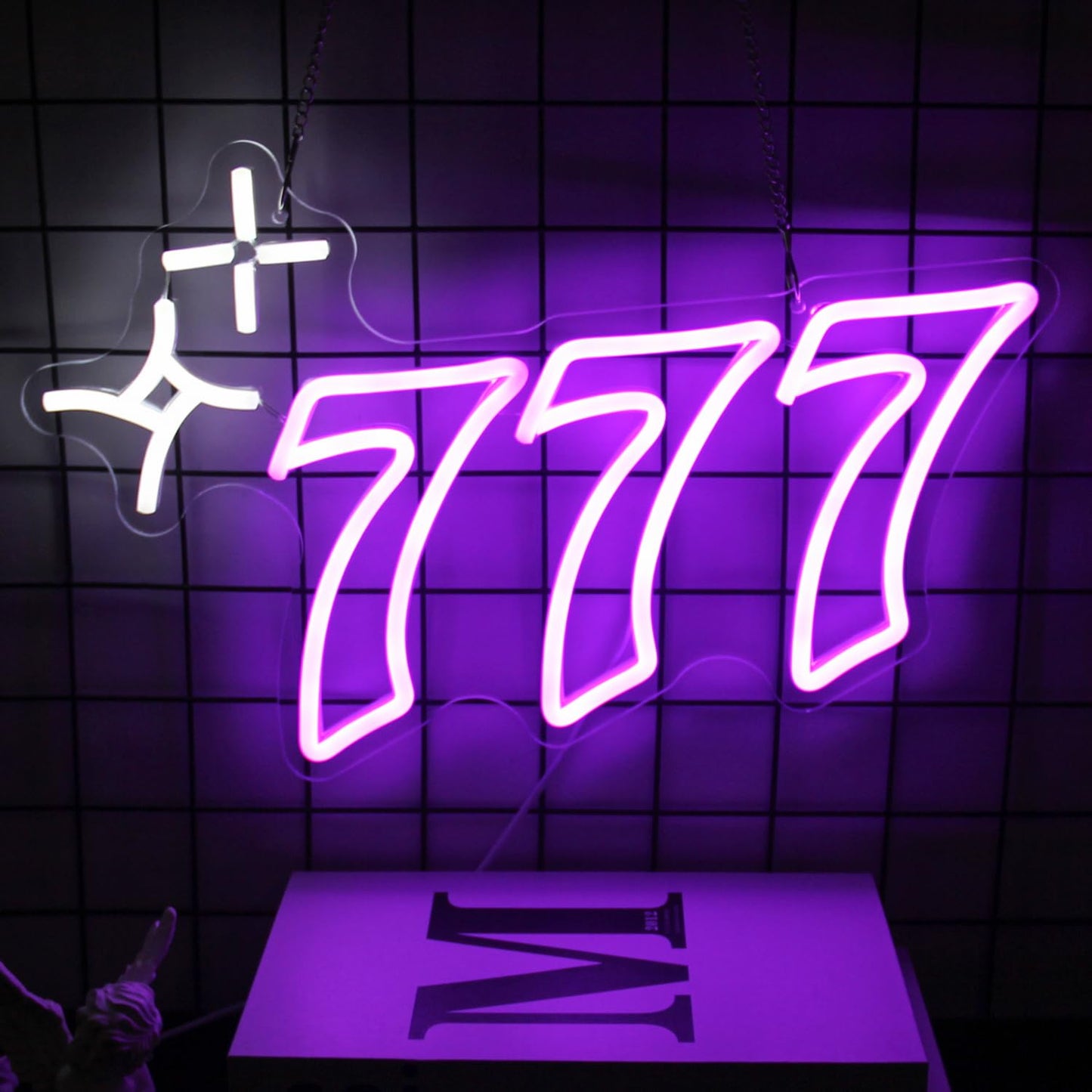 Purple 777 Neon Sign Angel Number Neon Lights Signs Lucky Number Seven LED Neon Signs for Wall Decor White Star Neon Wall Sign 777 Light Up Sign for Bedroom Dorm Birthday Party Y2k Room Decor