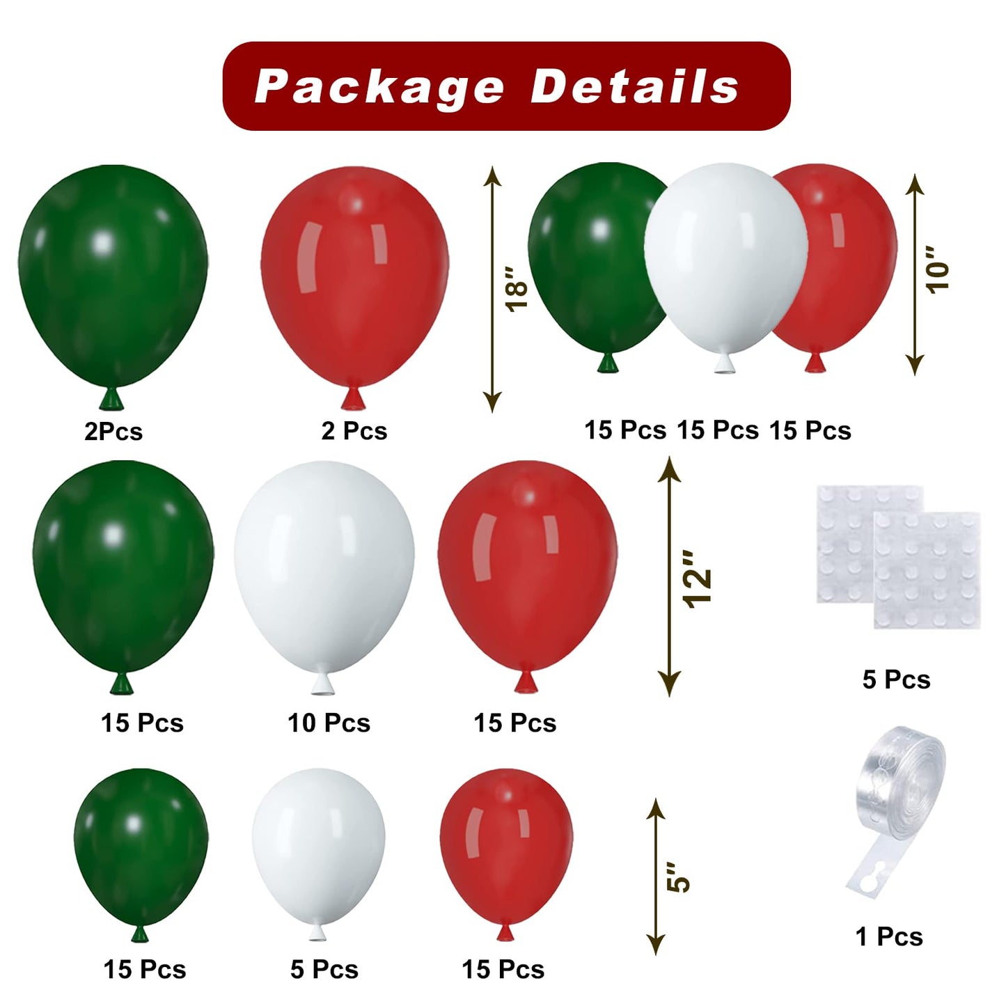 Christmas Balloon Arch Kit, 124pcs Green White Red Balloons with 16ft Tape Strip & Dot Glue for Christmas Birthday Baby Shower Wedding Party Decorations