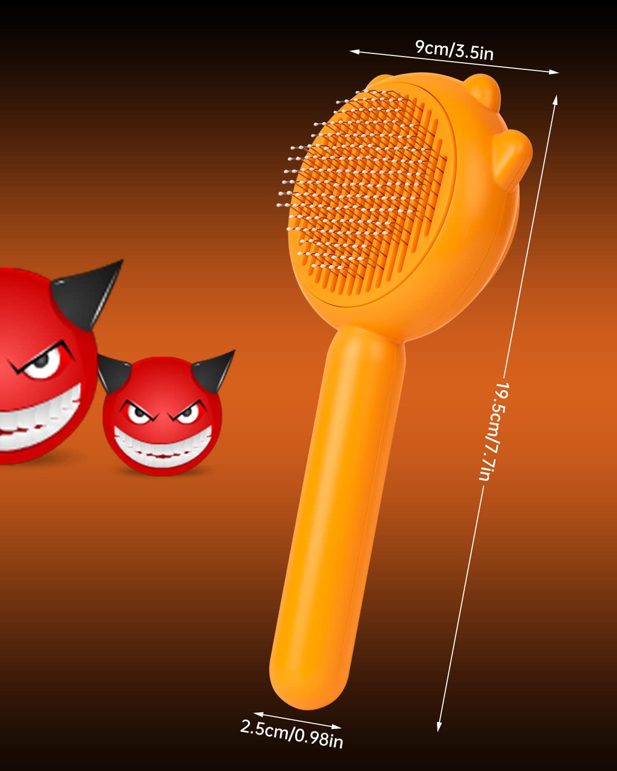 Awpland Pet Demon Brush, Cute Self Cleaning Slicker Brush for Dogs Cats Puppy Rabbit, Professional Pet Grooming Hair Removal Tool for Short & Long Hair