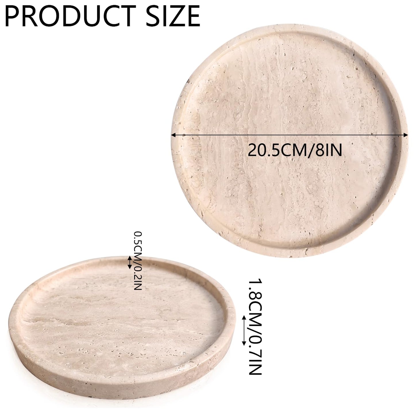 Natural Travertine Vanity Decorative Marble Tray, Candles, Perfume, Trinket, Marble Circle Vanity Trays for Bathroom, Dresser, Kitchen, Countertop Storage Organizer for Home Decor
