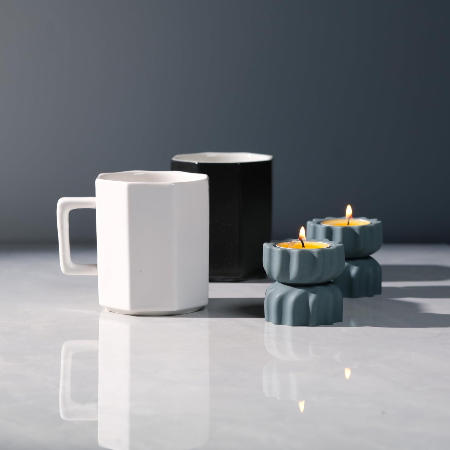 ICNBUYS Spiral Grain Tealight Candle Holder Set of 2; Cement Tea Light Votive Candle Holder with a Twist; Decorative Small Cement Tea Light for Coffee or Dining Table Decor; 2 x 2.1 Inches