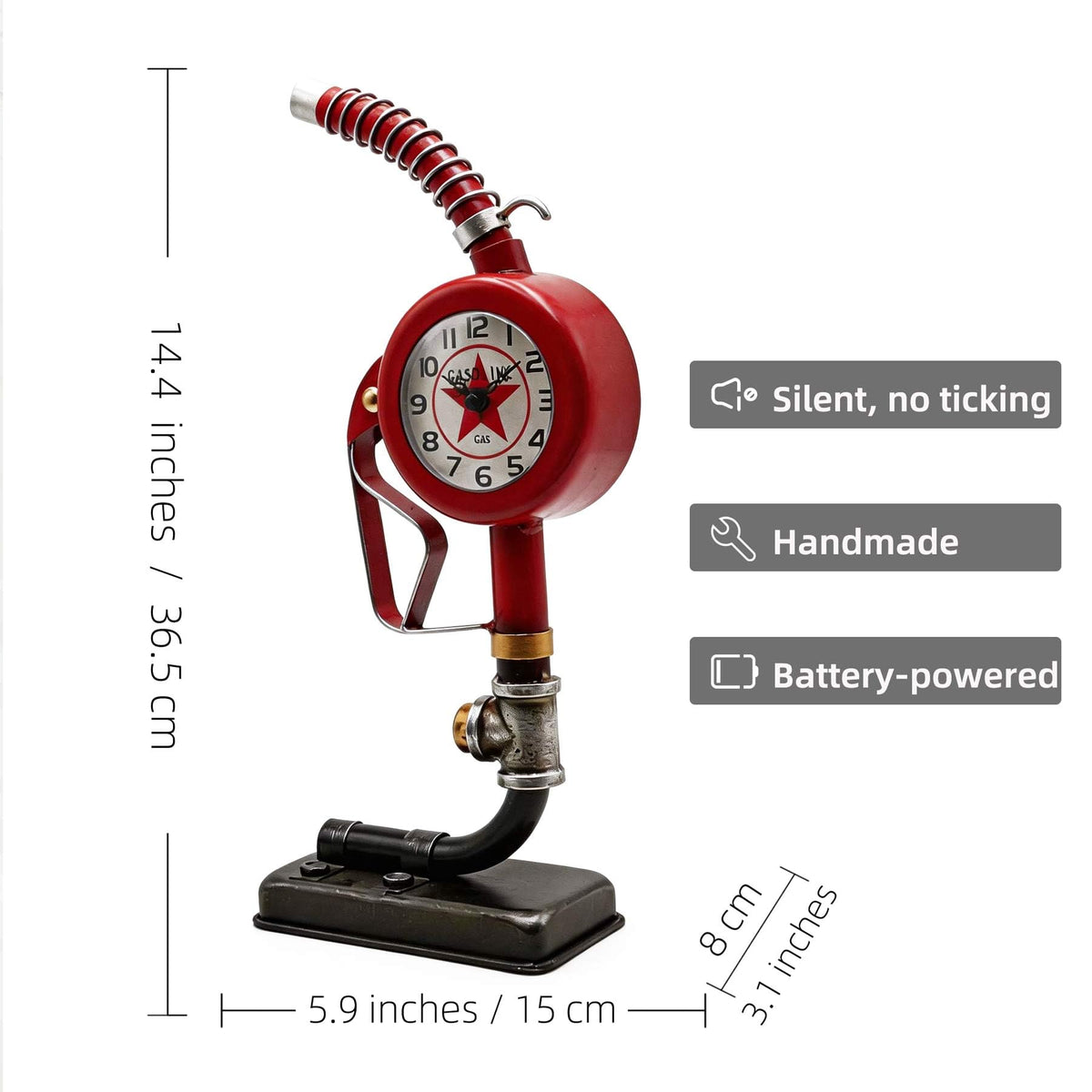 YOUKI Digital Clock, Desk Clock,Man Cave Decor,Steampunk Shelf Clock for Bedroom Livingroom,Home Cafe,Office,Silent No Ticking with Quartz Movement, Gift for Men, Red