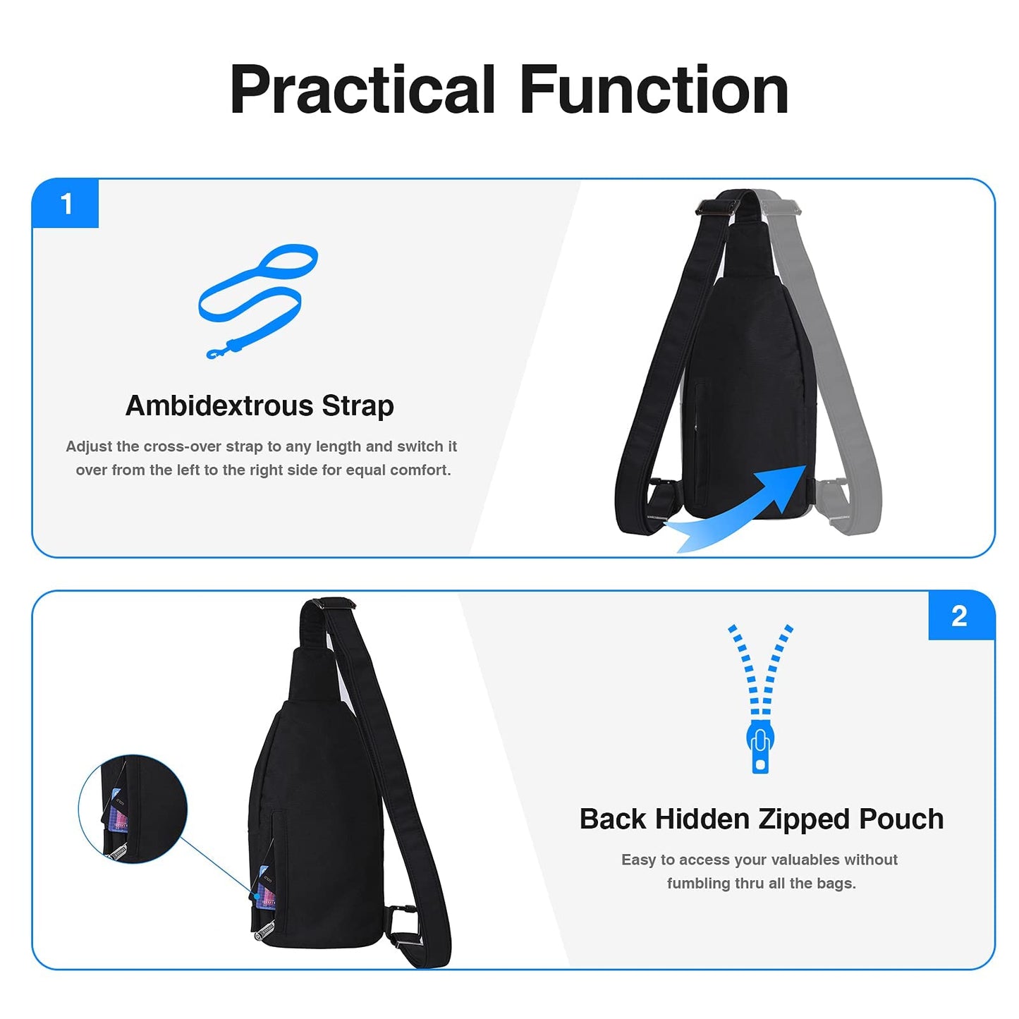 Waterfly Anti-Theft Backpack Crossbody Sling Bag Small Multipurpose Daypack for Men Women