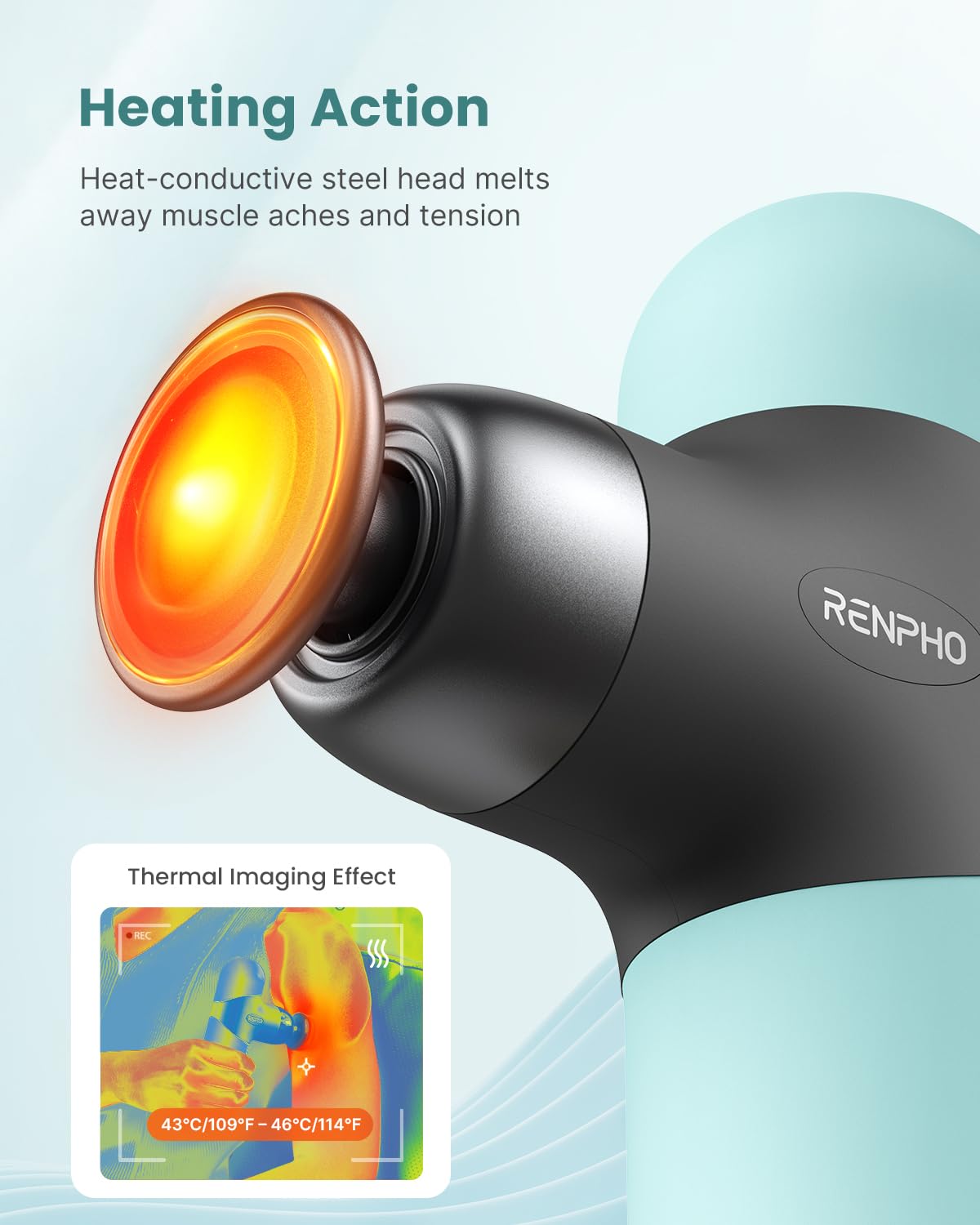 RENPHO Mini Thermal Massage Gun with Heat, FSA HSA Eligible, Portable Deep Tissue Percussion Massager, Color Silicone Sleeves Travel Size with Carry Case, Mint