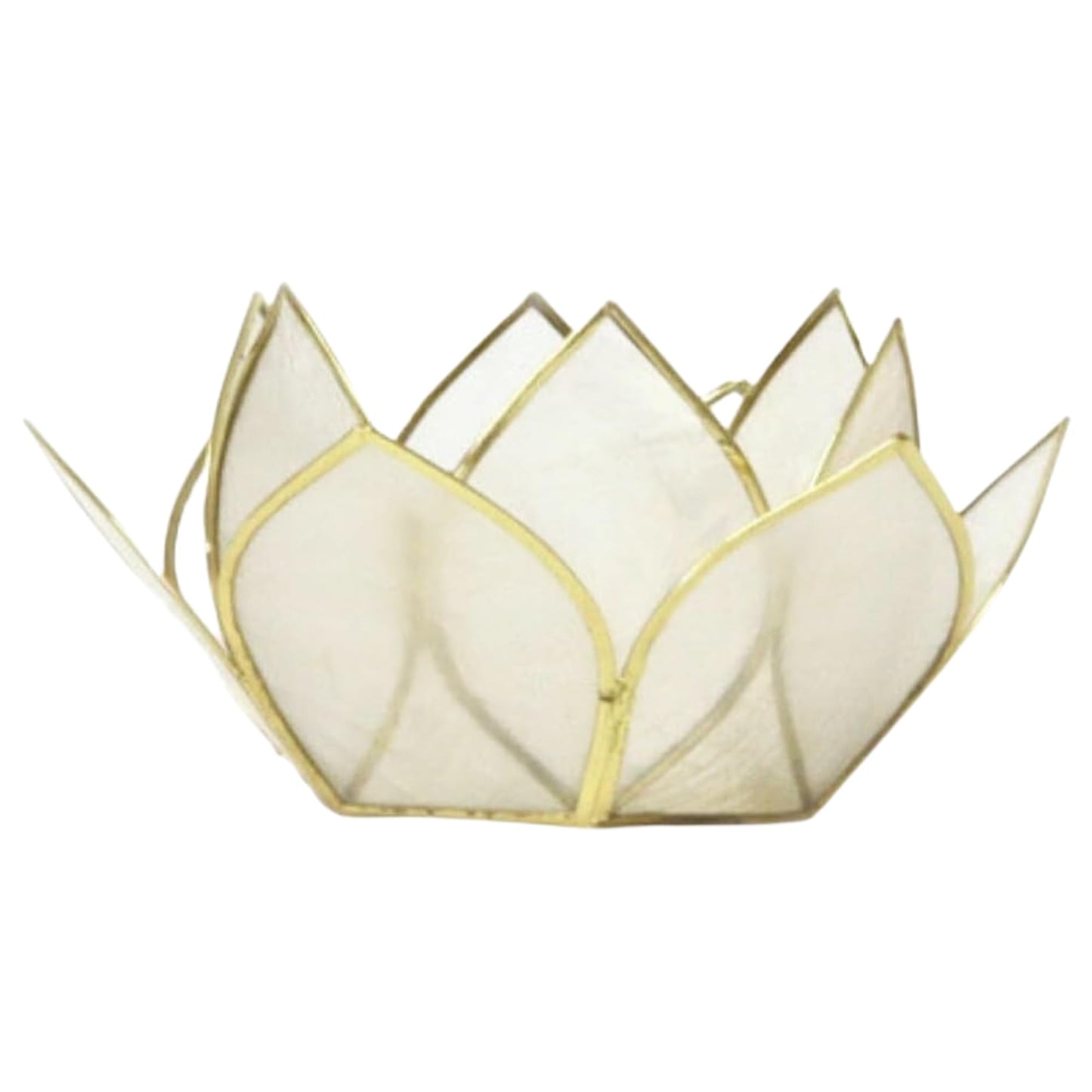 Om Gallery Mini Gemstone Lotus Tealight Holder - Handcrafted Capiz Shell Design for Soft Glow, Elegant Home & Table Decor, Wedding Centerpieces, Votive Candle Styling & Thoughtful Gifting - Pearl