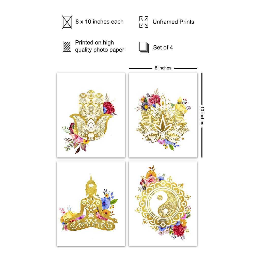 Floral Zen Decor, Wall Art Set - Spiritual New Age Gift Yoga, Buddhism, Buddha, Buddhist, Meditation Fans - Spa Wall Decor, Decoration for Living Room, Bedroom, Bathroom - 8x10 Poster Prints UNFRAMED