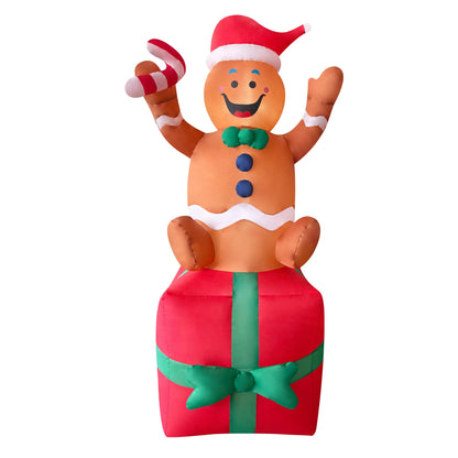 EEkiiqi 2 Packs 6FT Inflatable Christmas Santa Claus on Gift Box and Gingerbread Man Blow Up Decor for Christmas Outdoor/Doorway/Lawn Decor/Yard Party Decoration