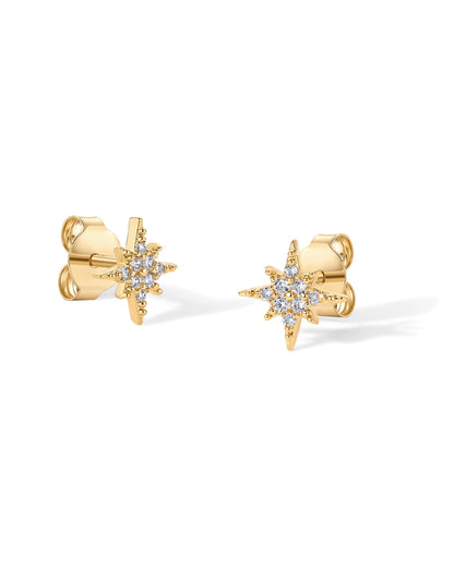 PAVOI 14K Yellow Gold Plated Cubic Zirconia Star Stud Earrings for Women | Gold Starburst Earring Pair