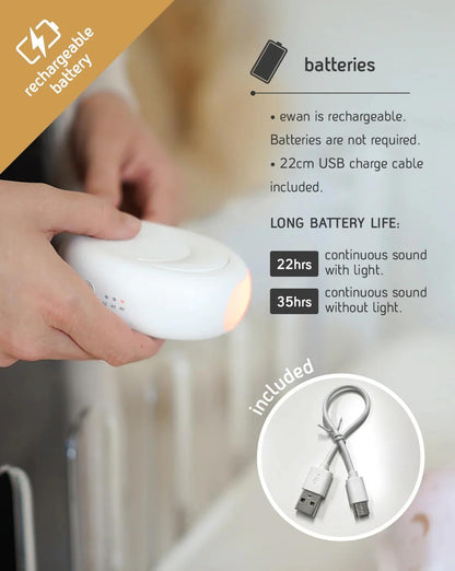 Sweet Dreamers, Rechargeable Ewan Deluxe, Grey | Baby & Infant Sleep Aid Gift | Cry Sensor & Nightlight | 10 Soothing White & Pink Noise Sounds | Continuous or Timer Playback | Machine Washable