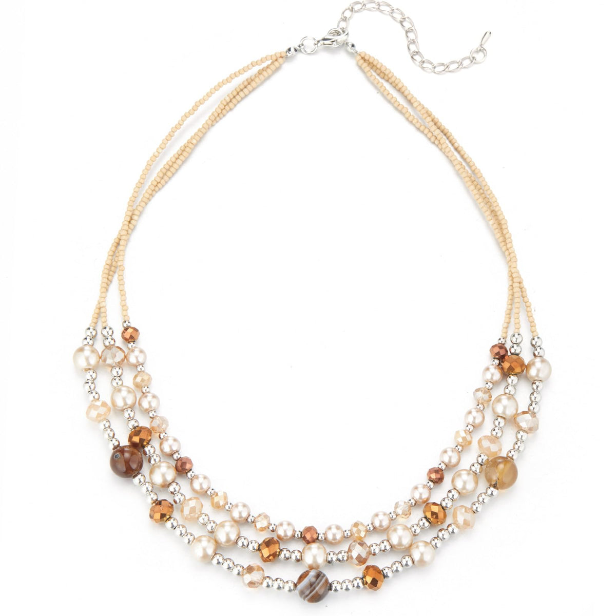 Noessla Beaded Statement Necklaces for Women Layered Chunky Bead Necklace Fashion Costume Jewelry Gifts for Mom(Champagne Brown)