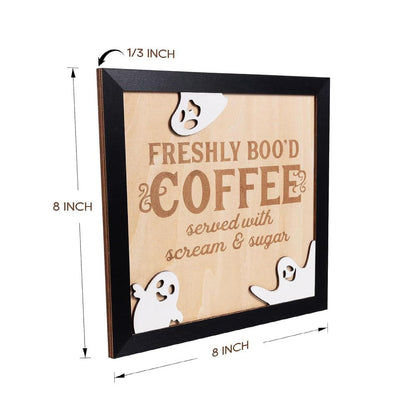 Freshly Boo'd Coffee Halloween Sign Cute Halloween Coffee Bar Decor Wooden Kitchen Decor Accessories Rustic Halloween Home Funny Halloween Coffee Bar Decorations
