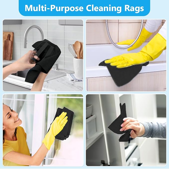 GLIMGLINT Black Microfiber Cleaning Cloth, 100 Pack Cleaning Rags, Ultra