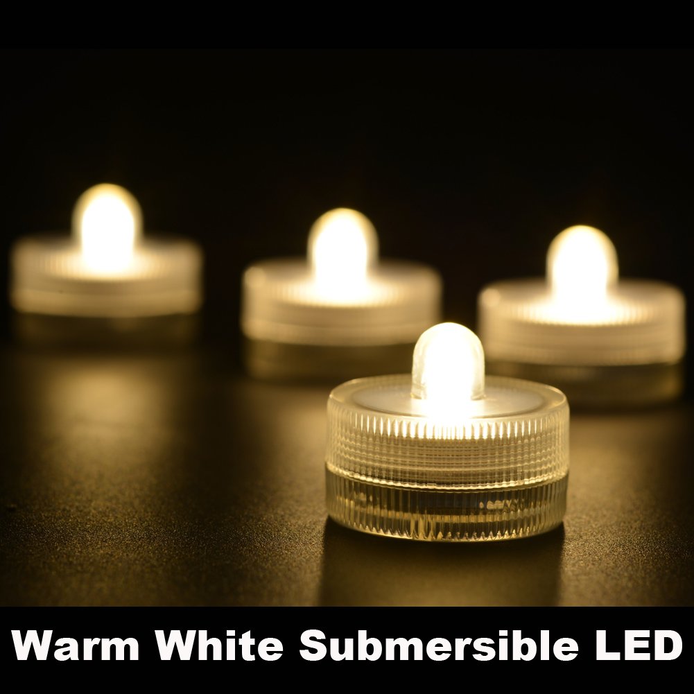 Halloween Lights Submersible LED Lights cr2032 Battery Powered Underwater Waterproof LED Tea Light for Events Wedding Centerpieces Vase Floral Xmas Home Decor Lighting(Pack of 12) (Warm White)