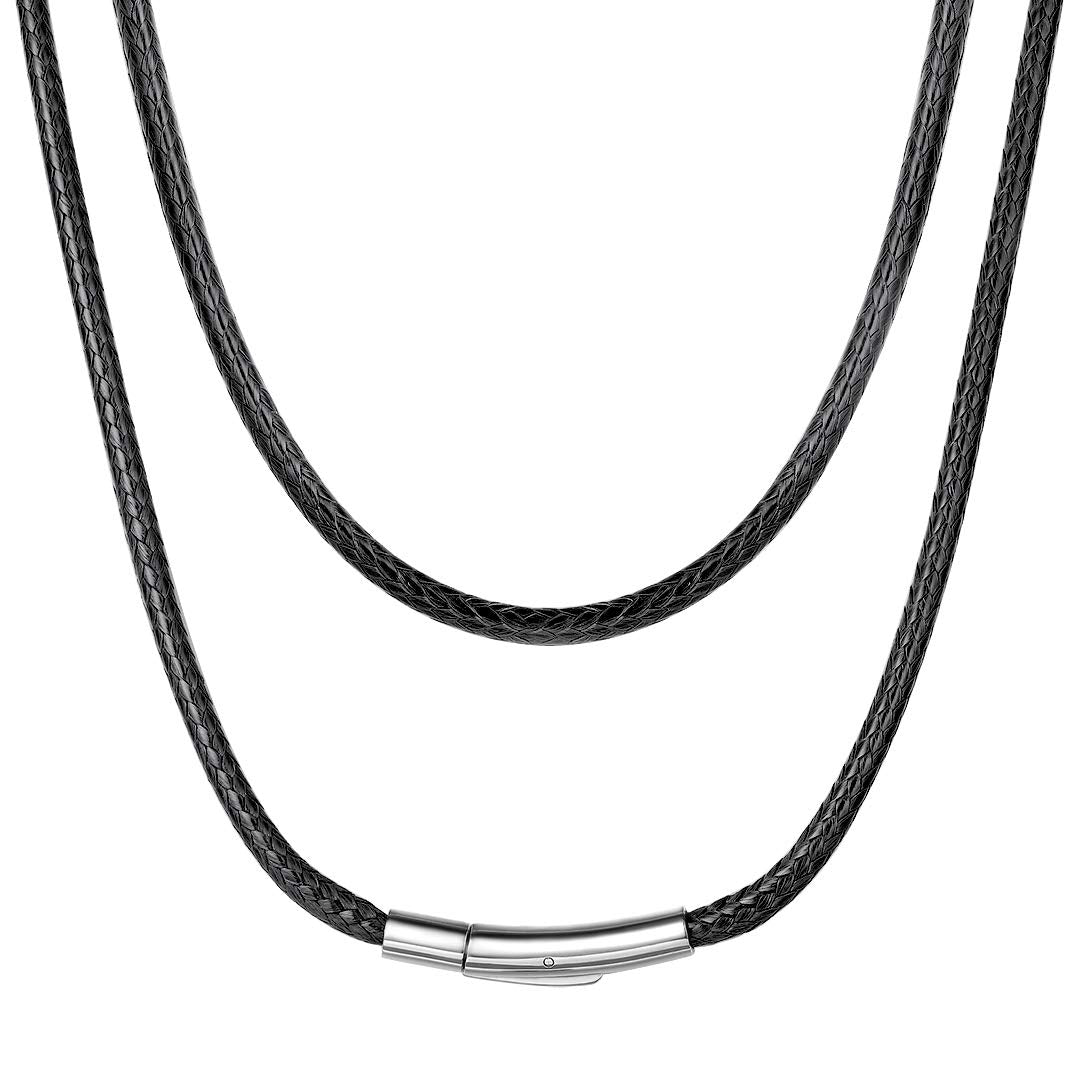 Leather Cord Necklace 3mm 18 Inch Black Braided Wax Rope Cord Chain for Pendant Women Ladies Mens Leather Chain