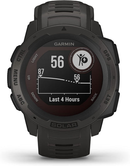 Garmin Instinct Solar, Solar-powered Rugged Outdoor Smartwatch, Built-in Sports Apps and Health Monitoring, Graphite
