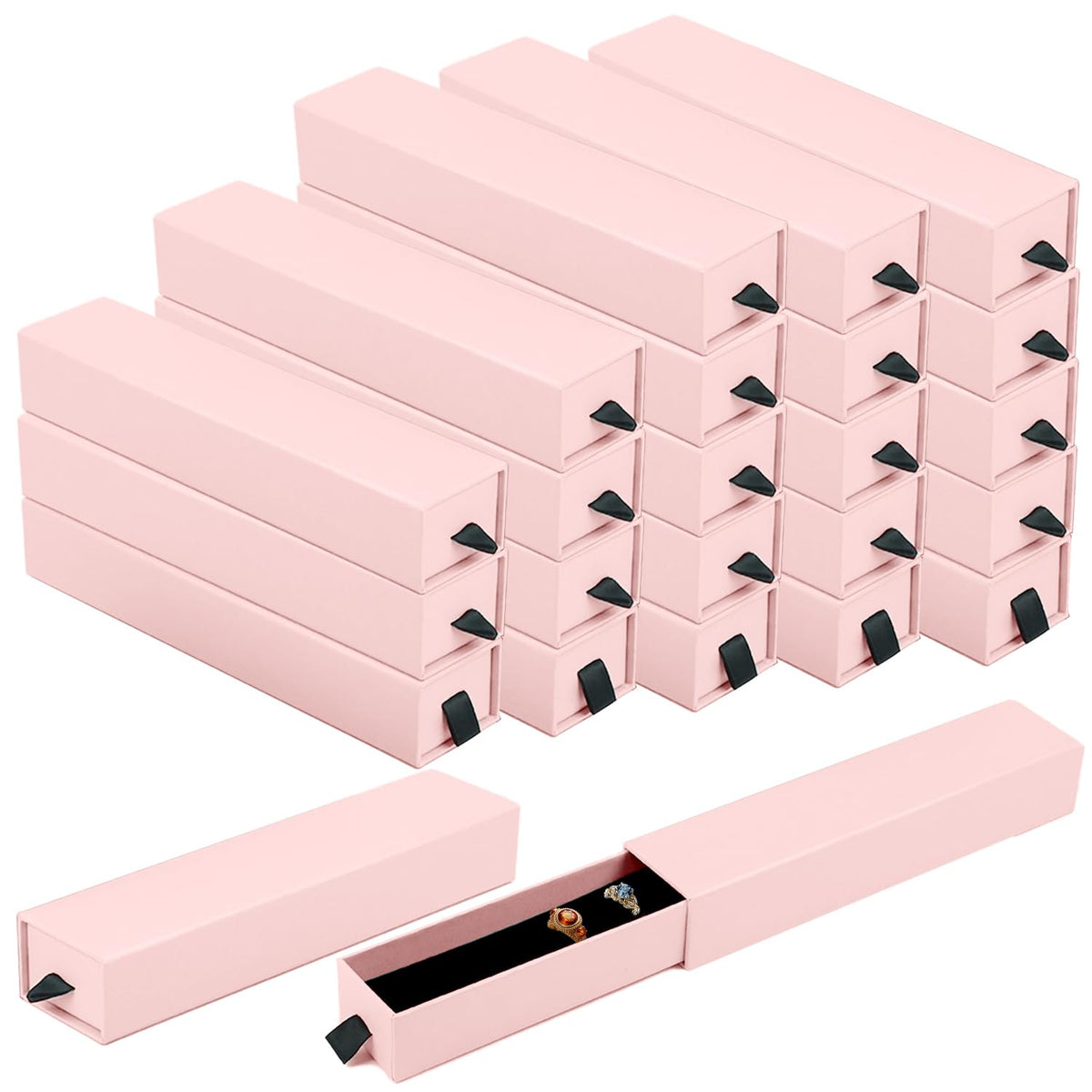 Zitonyang Jewelry Gift Box, 24 Pack Velvet Lined Drawer Style Box, Luxury Organizer for Necklace & Bracelet, Jewelry Packaging for Gift Giving, Elegant Jewelry Storage Box, 8.3x1.8x1.4 Inches (Pink)