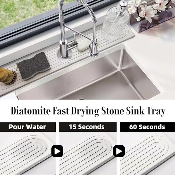 Stone Faucet Mat for Kitchen Sink, 23.6'' Long Quick Drying Absorbent Diatomite