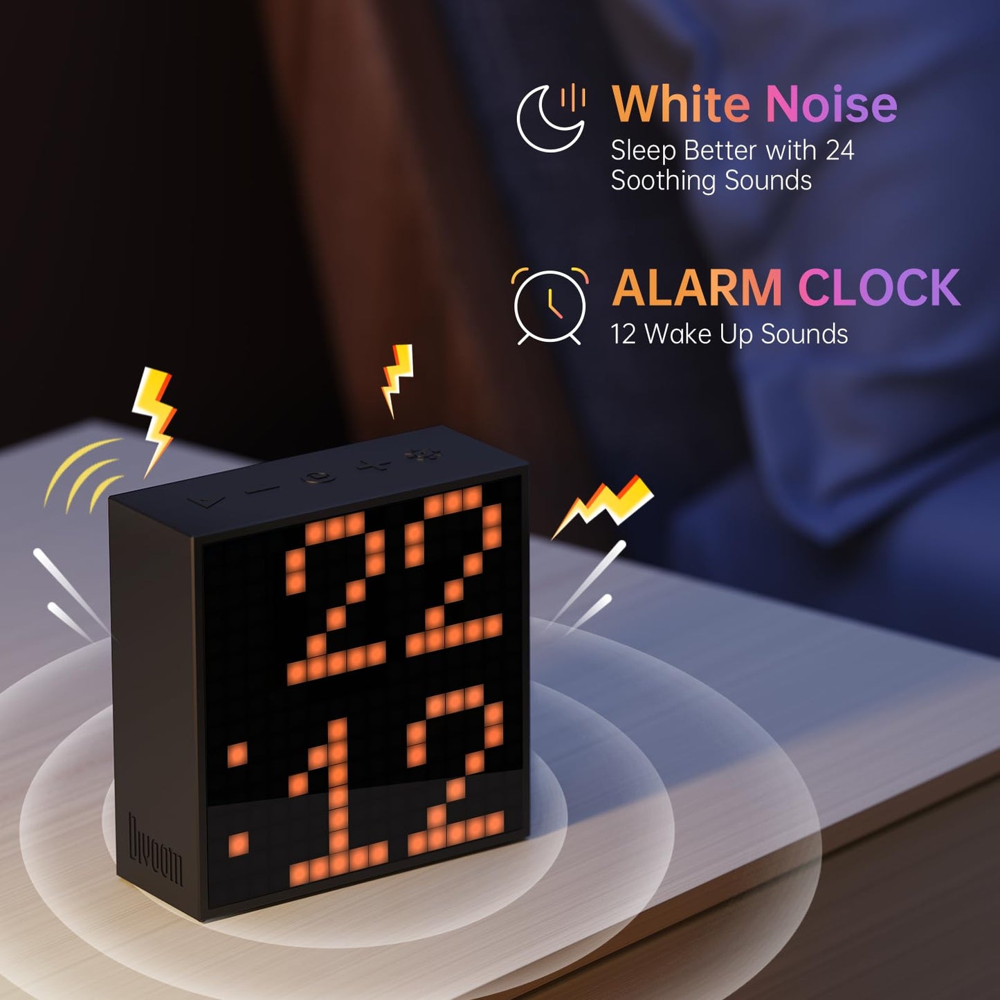 Divoom TimeBox Evo -- Pixel Art Bluetooth Speaker with 16x16 LED Display APP Control - Cool Animation Frame & Gaming Room Setup & Bedside Alarm Clock- Black