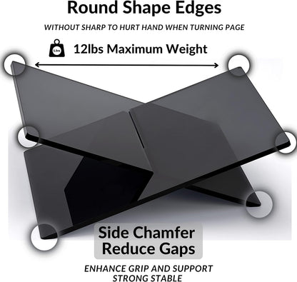 Honygebia Black Acrylic Book Stands - Cross Frame Acrylic Book Holder, Open Bookstand for Display and Reading, Suitable for Art, Bible, Cookbook, Easel, Magazine, Textbooks 12.5" x 9.5" x 5.5"