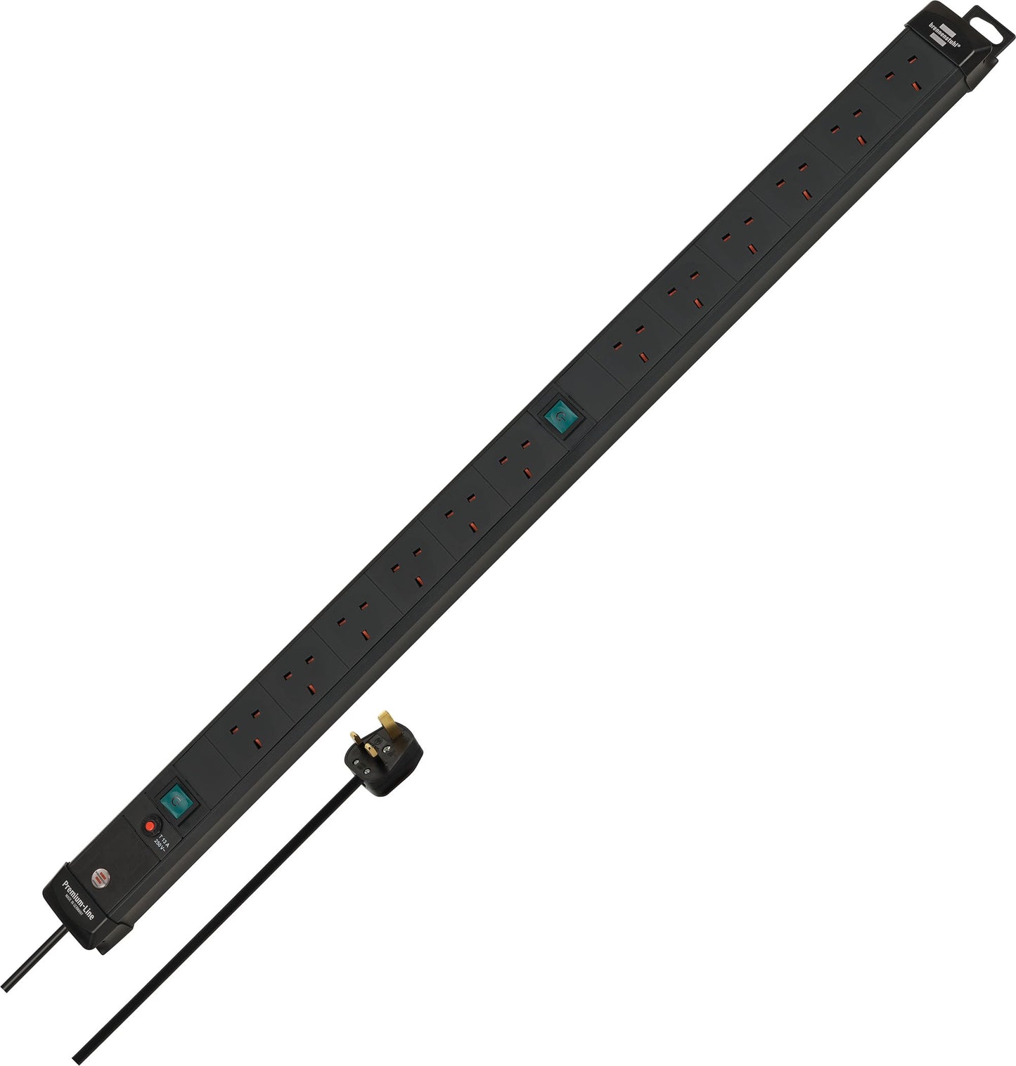 Brennenstuhl Premium-Line 12-way extension lead (made in germany, switch and 3m cable, extension cord with 80° angle of sockets) light grey/black