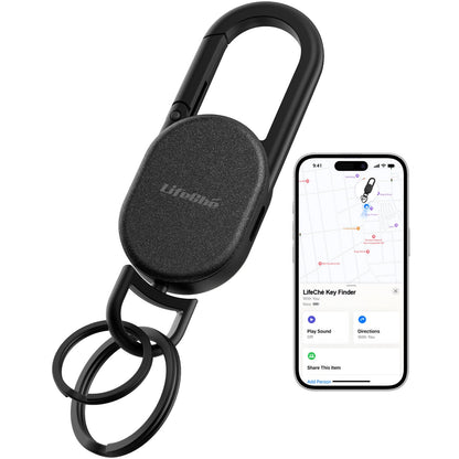 Keychain, Key Finder Built-in Anti-Loss Tracker, Heavy Duty Key Holder, Premium Stainless Steel Keychain Carabiner Car Key Chains with GPS Global Locator Tracking Waterproof (Black)