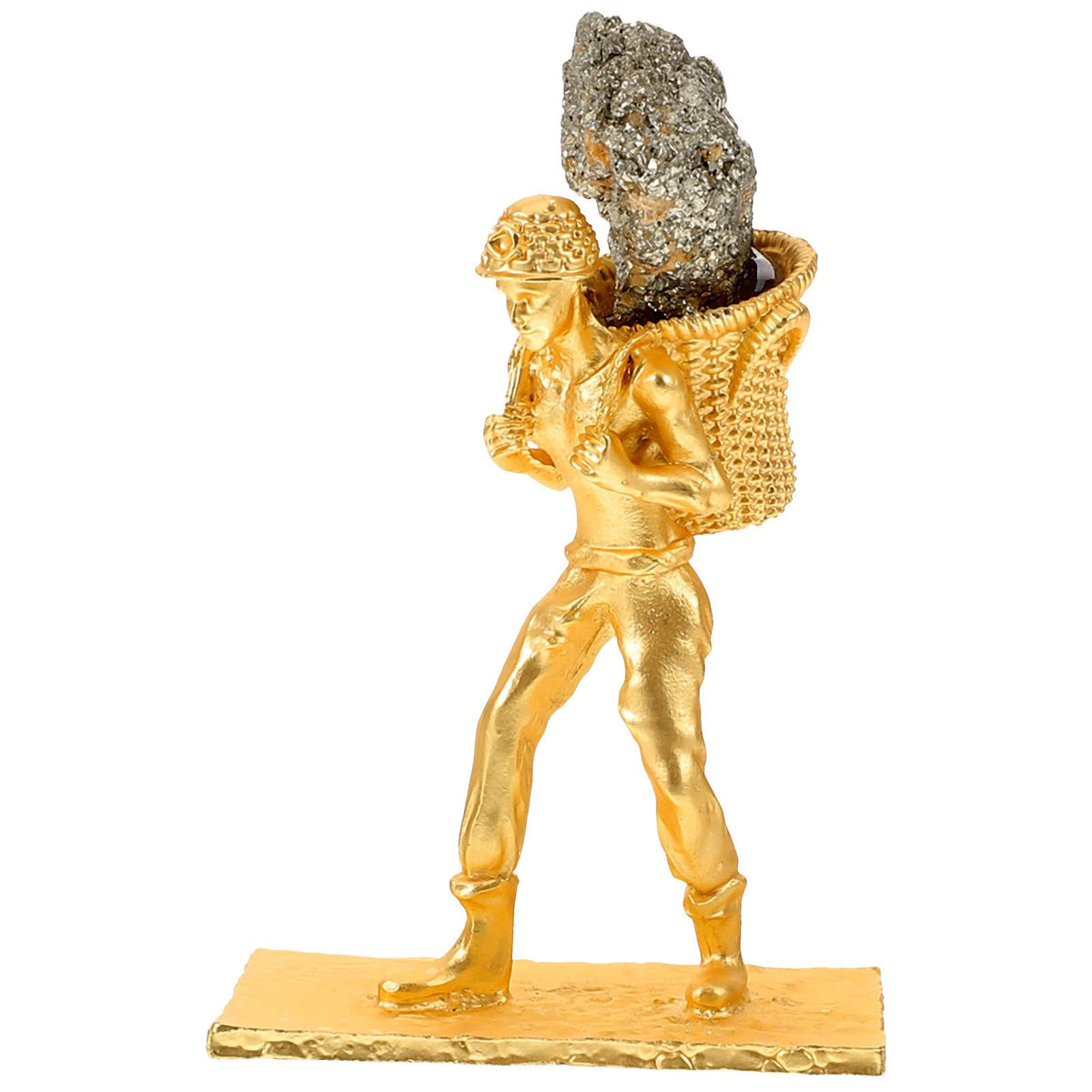 SUPVOX Mineral Back Basket Miner Figurine Genuine Chalcopyrite Ore Stone Collectible Irregular Mineral Decoration for Home Office Table Display